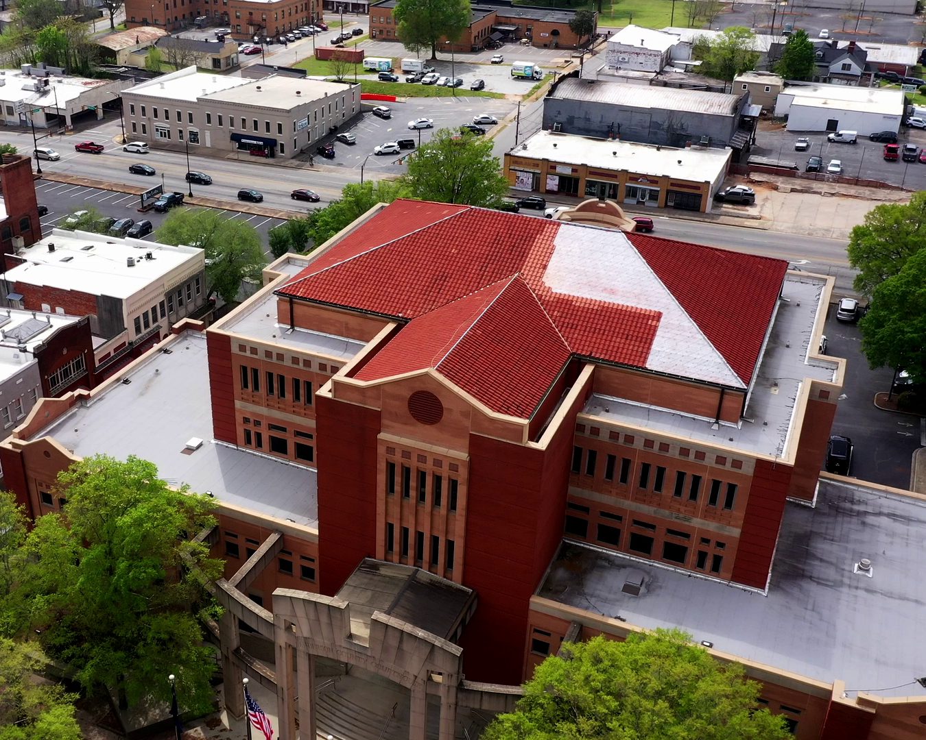 An aerial view of downtown Anderson, South Carolina
