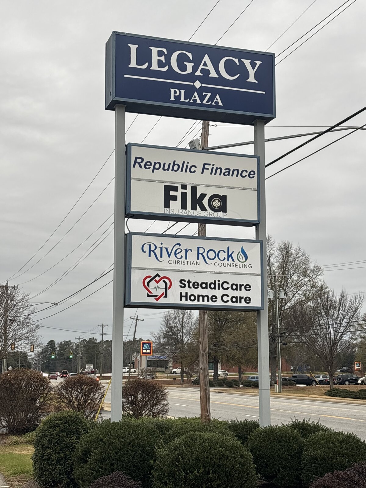 The SteadiCare Home Care sign at the Greenwood office
